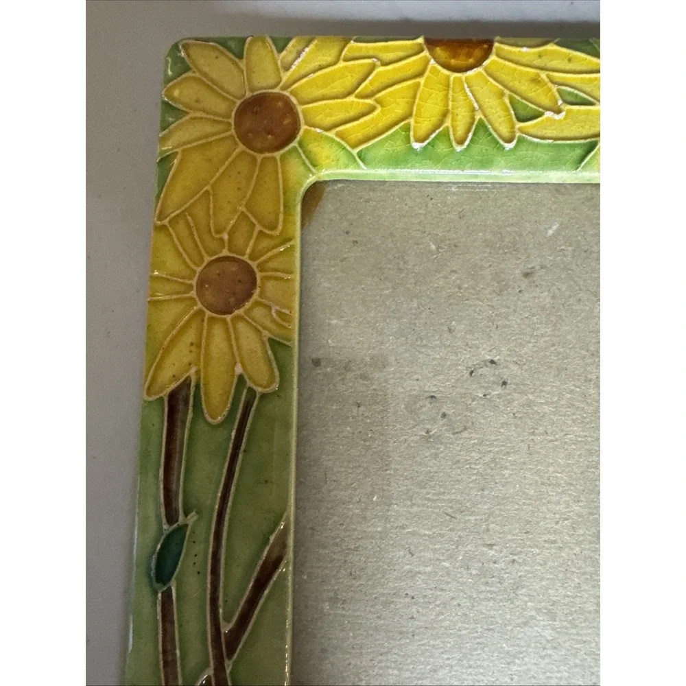 Vintage Yellow Flowers Stand Alone Ceramic Tabletop Picture Frame 4.5x3